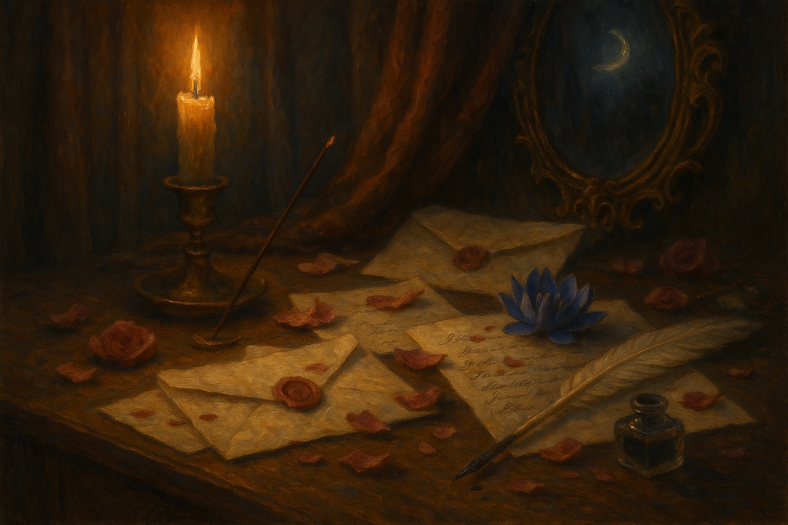 Artistic painting of love letters being written